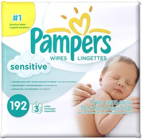 Pampers Sensitive Hypoallergenic, Clinically proven Mild, Gentle Cleaning, Restores Natural Skin pH Baby Wipes Refill Pack 192 Count