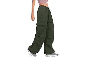 Parachute Pants for Womens Cargo Pants Wide Leg Pant Elastic High Waisted Drawstring Baggy Teen Girls Jogger Sweatpants