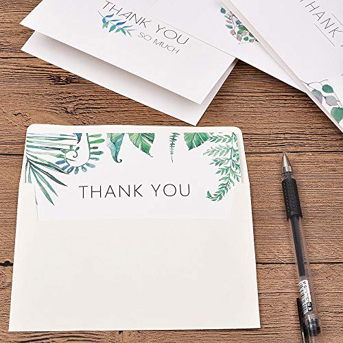 eZAKKA Thank You Cards, 48 Assorted Bulk Box Blank Watercolor Craft Green Leaves Thank You Card Greeting Note Cards for Wedding, Graduation, Baby Shower, Bridal Party, Business, Anniversary, Birthday