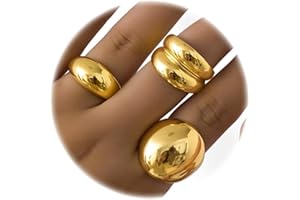 CHINOVI 3PCS Chunky Gold Rings for Women Adjustable Round Dome Ring Set Open Bold Thick Rings Chunky Silver Rings Minimalist Solid Ring Band Stackable Statement Jewelry Size 6-9