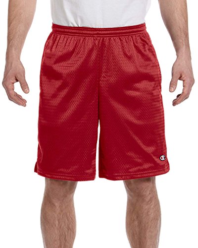 Champion Mens Long Mesh Shorts with Pockets, S162, XL, Champion Scarlet