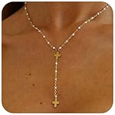 Havopso 18K Gold Plated Cross Lariat Drop Chain Necklace for Women Stainless Steel Y Shaped Long Necklaces Minimalist Jewelry Christmas Gifts
