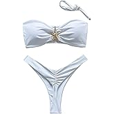 SHENHE Women's Strapless Brazilian Bikini Set Ruched High Cut Cheeky Thong Bandeau Swimsuits