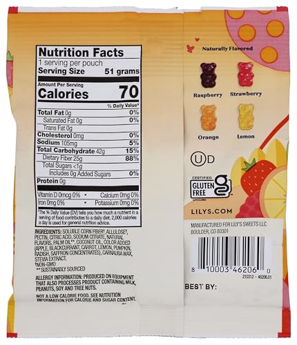 LILY’S NO SUGAR ADDED GUMMY BEARS SWEET FRUITY FRIENDS PEG BAG, 1.8 OZ