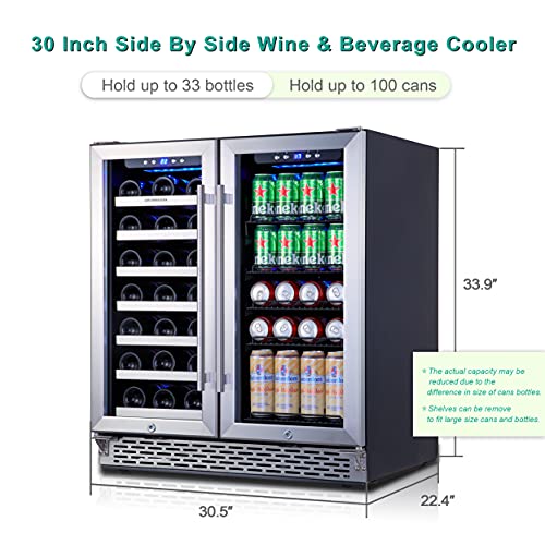 Phiestina Wine and Beverage Refrigerator 30 Inch BuiltIn Dual Zone