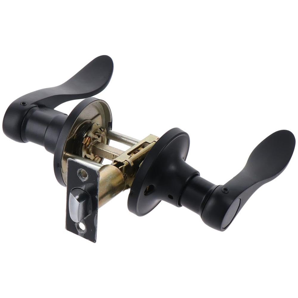 Upluckey Black Door Handle Traditional Wave Style Reversible Passage Door Levers French Door Handle with Black Finish Single Side Non-Turning Dummy