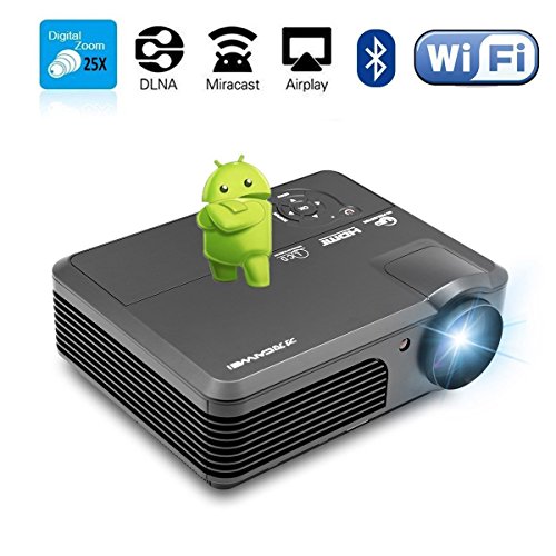 Android WiFi Bluetooth Projector, CAIWEI 3200 Lumens LCD LED Projector 1080p 720p Full HD Support, Multimedia Home Theater Projector Projector With HDMI Cable Remote Speakers for Phone iPhone PC USB