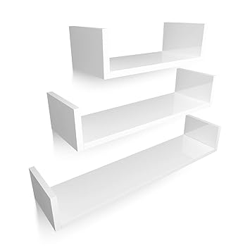 HOMFA U-Form Wandregal Wandboard 3er Set Regal Hängeregal Bücherregal Büroregal Raumteiler Holzregal Treppenregal MDF-Holz we