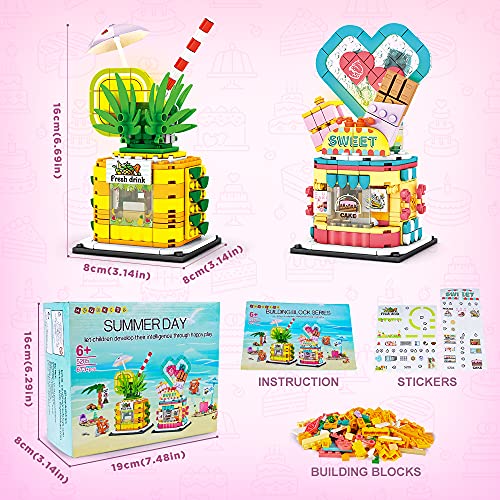 HOGOKIDS Girl STEM Building Toys - 673 PCS Dessert Shop Street View | 2 in 1 STEM Blocks Dream Pink Cake Girls Toy Set | Best Christmas Birthday Gifts for 6 7 8 9 10 11 12 Years Old Girls