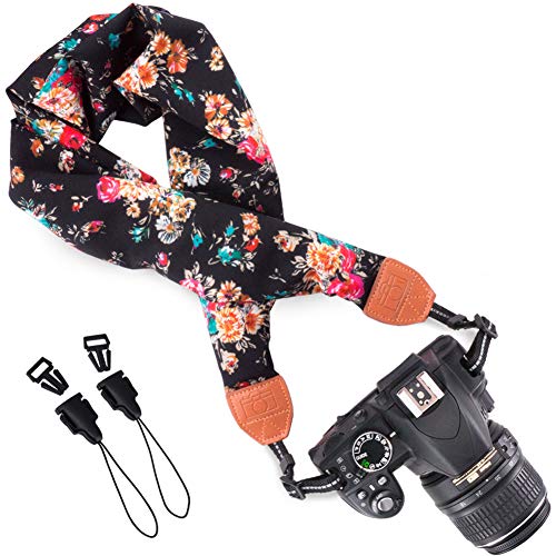 Wolven Soft Scarf Camera Neck Shoulder Strap Belt Compatible with All DSLR/SLR/Digital Camera (DC)/Instant Camera/Nikon/Canon/Sony/Olympus/Leica/Fujifilm Etc, Black Rose