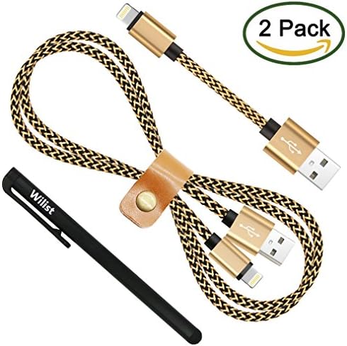 Wilist 2 Pack Short and Long Nylon Braided Apple Lightning Cable Lightning 8 Pin to USB A Adapter Data Sync Charging Cord Support Quick Charge 3.0 or 2.0 Charger for iPhone iPad iPod 9inch + 3ft Gold