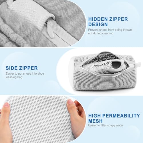 Teletrogy 2 Pieces Washing Bag for Washing Machine, Shoe Wash Bags with Side Zip, Reusable Without Distortion Large Capacity Washing Machine Bag, Grey