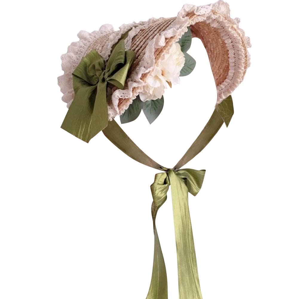Photo 1 of Girls Women Victorian Tea Party Sun Hat Bows Flower Ribbons Straw Hats Green