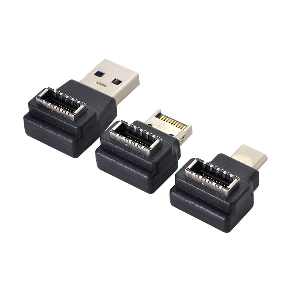 NFHK 3pcs USB 3.1 Front Panel Header Female Type-E to Male Type-A & Type-C USB-C Motherboard Extension Data Angled Adapter