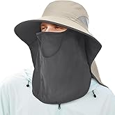 ZEXIAN Men&Women Wide Brim Fishing Ponytail Sun Hat with Removable Face and Neck Flap UPF 50+ UV Protection Safari Cap