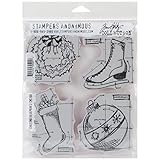 Stampers Anonymous Tim Holtz Cling Rubber Stamp Set, Christmas Blueprints, 7-Inch by 8.5-Inch