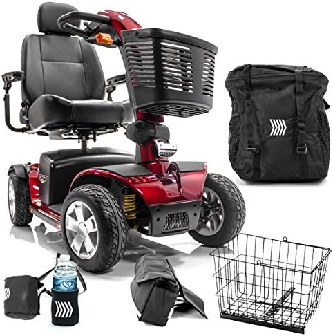 Victory Sport 4-Wheel Electric Scooter Pride SC710 DXW Red + Challenger Mobility Accessories - Bundle