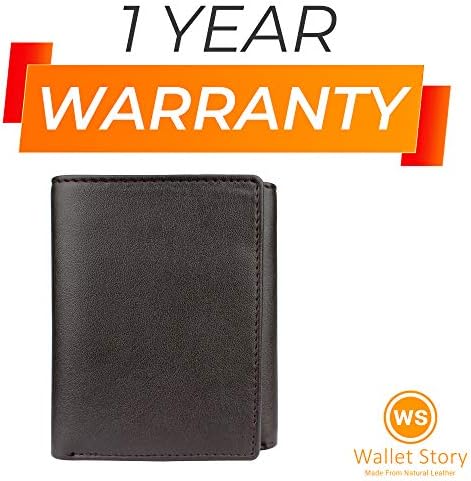 Wallet Story 1 Year Warranty Passport Style Black Leather Wallet for Men Gents Purse - 4 Card Slots - Genuine Unisex Gift