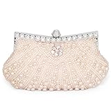 BMC Womens Pink Champagne Faux Pearl Cascading Bead Rhinestone Encrusted Evening Clutch Cocktail Party Fashion Purse