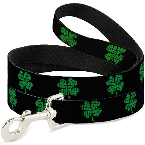 Dog Leash St Pats Black Clovers 6 Feet Long 0.5 Inch Wide