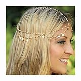 Luxcastle Gold Coin Crown Gypsy Hair Chain Jewelry Boho Hair Accessory Festival Tassel Headpiece for Bride and Women