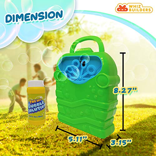 WhizBuilders Bubble Machine with Bubbles Solution Durable Bubble Blower for Boys and Girls - Indoor and Outdoor Bubble Maker for Kids