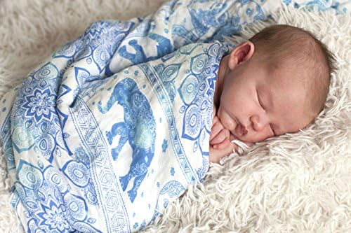 Elephant March 47"x47" 70% Bamboo 30% Organic Cotton Swaddle Blanket Best Baby Shower Gift, Muslin Swaddle Blanket, Stroller Cover, Large Baby Swaddle, Receiving Blankets, Elephant