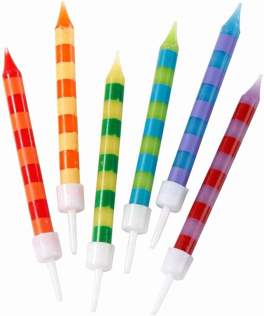 Talking Tables Colourful Rainbow Birthday Cake Candles with Holders | Cupcake Toppers Decorations for Kids Party, Celebration Pack of 24, 24 Pack