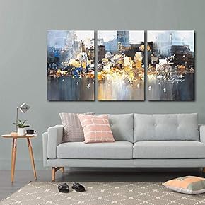 3 Plane Canvas Wall Art - Color Block Oil Painting Abstract Art for Living Room - Modern Home Art Stretched and Framed Ready to Hang - 16"x24" x 3 Panels