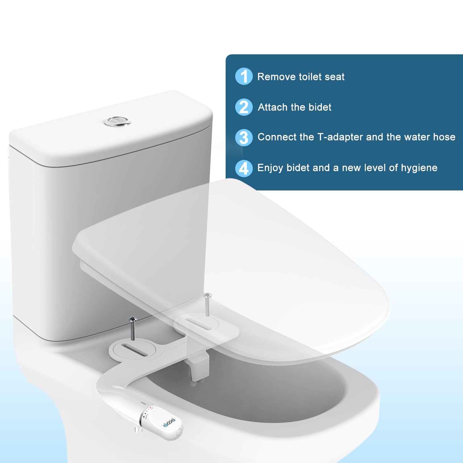 Bidet,Soosi Ultra Slim Self Cleaning Dual Nozzle (Frontal Rear/Feminine Wash) Fresh Cold Water Bidet Attachment for Toilet Non-Electric Bidets Toilet Seat Attachment Adjustable Water Pressure