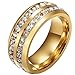 SAINTHERO Men's Women's 8MM Wedding Bands Engagement Ring Stainless Steel Channel CZ Promise Rings for Him Gold Size 10