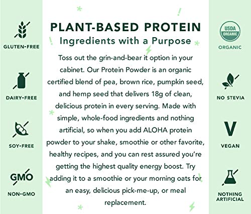 ALOHA Organic Chocolate Plant Based Protein Powder with MCT Oil, 19 oz, 15 Servings, Vegan, Gluten Free, Non-GMO, Stevia and Erythritol Free, Soy Free, Dairy Free and Only 4g of Sugar - Thumbnail 3