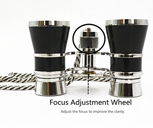 Opera Glasses Compact Binoculars for Theater Horse Racing Classical Lady Gift 3X25 Black with Silver Chain