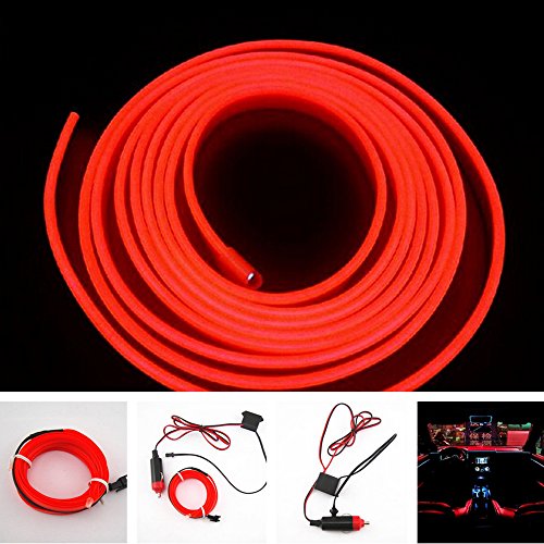 keyecu 2M Flexible EL Neon Glow Light Strip For Car Interior Lighting Decorative with Car Cigarette Controller (Red) - Thumbnail 2
