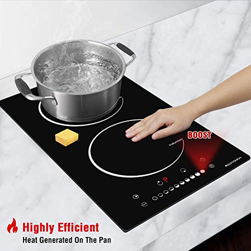 Induction Cooktop 2 Burner ECOTOUCH 12'' Electric Cooktop 240V Built-in Induction Stove Top Smoothtop, Induction Cooker Vitro Ceramic Surface with Booster Burner IB320 - Thumbnail 7