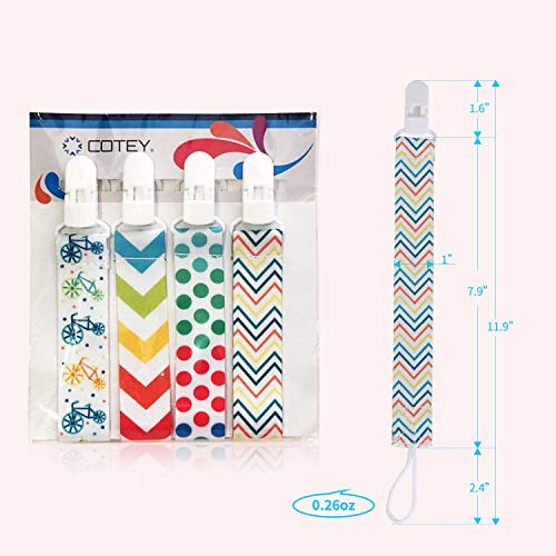 Pacifier Clips Universal Pacifier Holder Leashes 4 Pack for Boys and Girl Fit All Pacifiers, Baby Teething Toys Teethers, Soothie, Shower Gift by COTEY