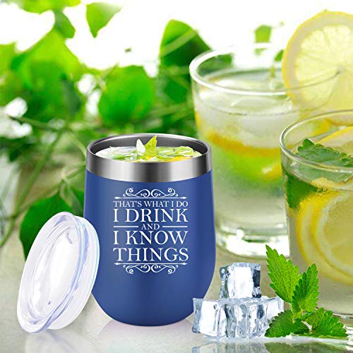That's What I Do, I Drink and I Know Things - Funny GOT House Lannister Inspired Birthday, Friendship, Graduation Merchandise Gifts for Women, Best Friends BFF, Coworkers - LEADO Wine Tumbler w/Lid