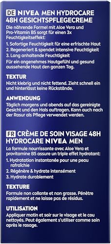 NIVEA MEN Hydrocare Gesichtspflege Creme, 48h Feuchtigkeitscreme für trockene Männerhaut, feuchtigkeitsspendende Gesichtscreme mit Aloe Vera und Provitamin B5 (75 ml) 10