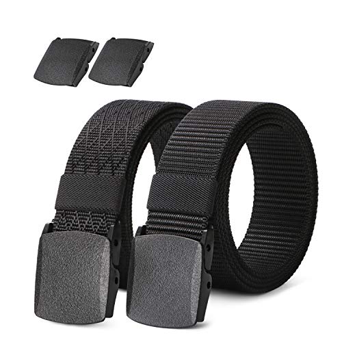 2 pack Mens Nylon Belt with Plastic Buckle TSA Belt, Adjustable Black ...