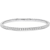 BERRICLE Sterling Silver Flexible Wedding Cubic Zirconia CZ Statement Bangle Bracelet for Women, Rhodium Plated