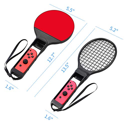 LINGSFIRE Switch Tennis Racket and Ping Pong Paddle For Nintendo Switch Joy-Con Controller, Accessories Compatible with Mario Tennis Aces Sports Games, 2 Pairs Set - Thumbnail 7