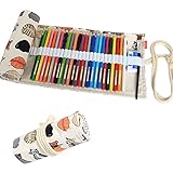 Damero Design Canvas Wrap Holder for 72 Colored Pencil, Roll Case for Pencils, Travel Organizer Pouch for Artist, Multi-purpose (No Pencils Included), 72 Holes, Cats