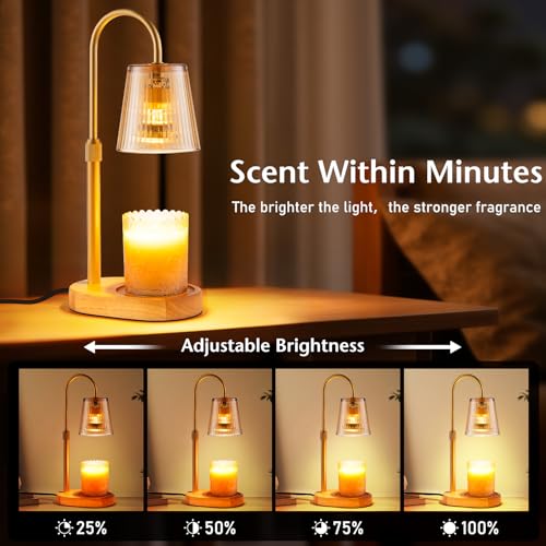 Candle Warmer Lamp with Timer - Electric Wax Melter Flameless Burner Heater | Adjustable Height and Brightness Jar Candles Lamps Suitable Various Holiday Warming Gifts with Gifts for Women with 2 Bulbs