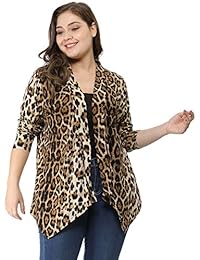 uxcell Cardigan para mujer, tamaño grande, estampado de leopardo, asimétrico, frontal abierto, moderno