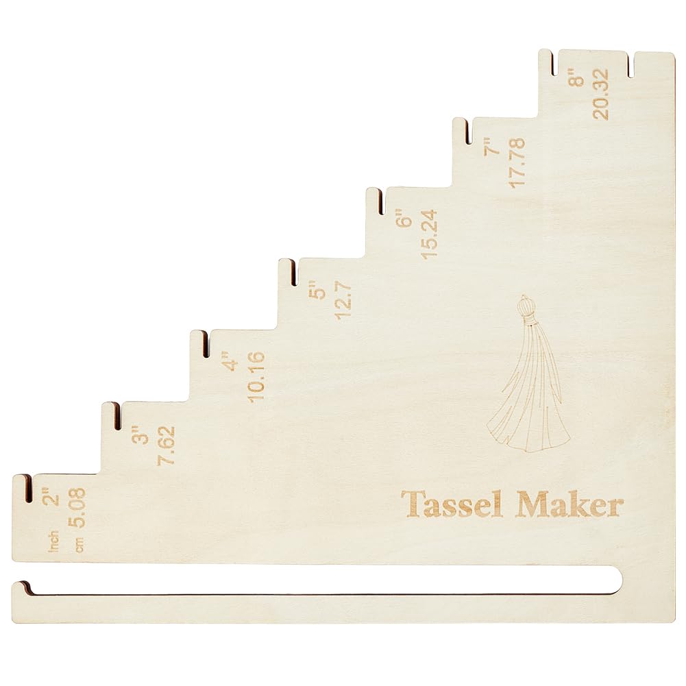 BENECREAT Wooden Tassel Maker, 7-Size Tassel Making Ruler, Ladder-Shaped Tassel Pendant Tool Knitting Accessories for Tassel Lace and Knot Weaving, 2/3/4/5/6/7/8 Inch