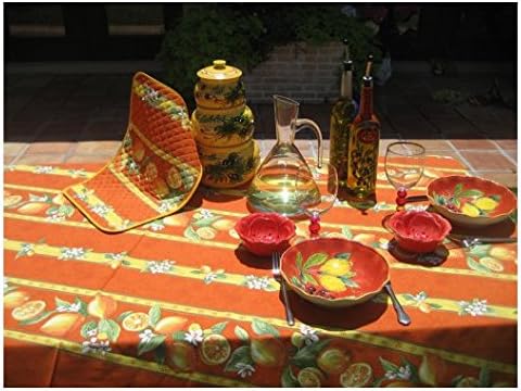 TOSELLI - Citron Orange- Rectangular Coated Tablecloth - Orange