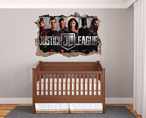 The Justice League 3D Effect - Brake Wall Effect 3D - Wall Decal For Room Boys Girls Unisex (Wide 18’’x12’' Height)