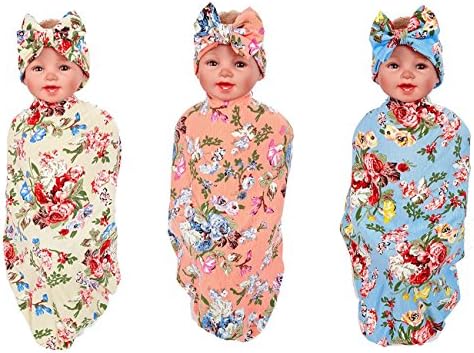 YallFF Newborn Baby Swaddle Blanket&Headband Set (1-3 Pack) (C1-3pack)