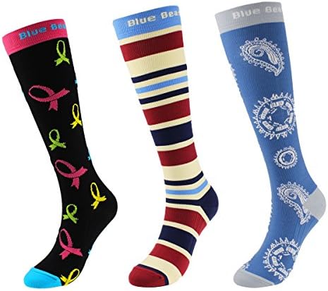 Blue Beat Women Compression Socks for Pregnancy Flight Travel Sport Running Fitness Nursing Basic Daily Graduated 15-20 mmHg Support Stockings 3 Pack