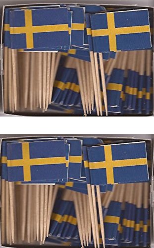 2 Boxes of Mini Sweden Toothpick Flags, 200 Small Mini Swedish Flag Cupcake Toothpicks or Cocktail Sticks & Picks